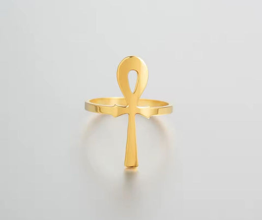 Bague dorée réglable - Symbole Ankh